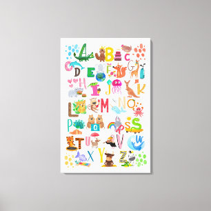 Aquarelltiere Alphabet Erziehungskunst Leinwanddruck
