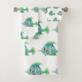 Aquarelltiere Art Blauer tropischer Fisch Badhandtuch Set