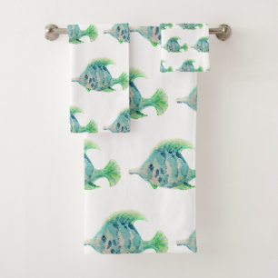 Aquarelltiere Art Blauer tropischer Fisch Badhandtuch Set