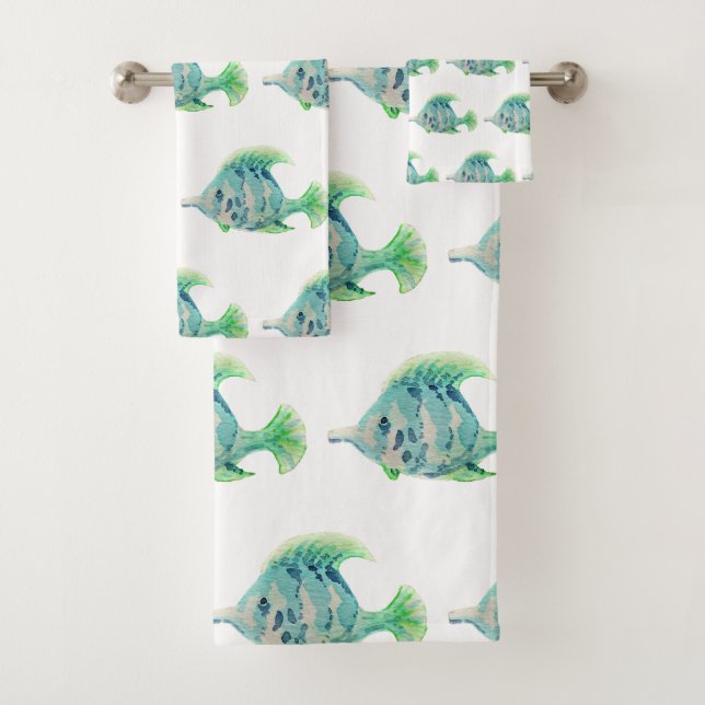 Aquarelltiere Art Blauer tropischer Fisch Badhandtuch Set (Insitu)