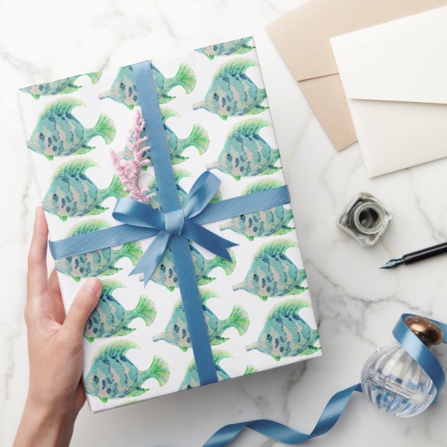 Aquarelltiere Art Blauer tropischer Fisch Geschenkpapier (Schenken)