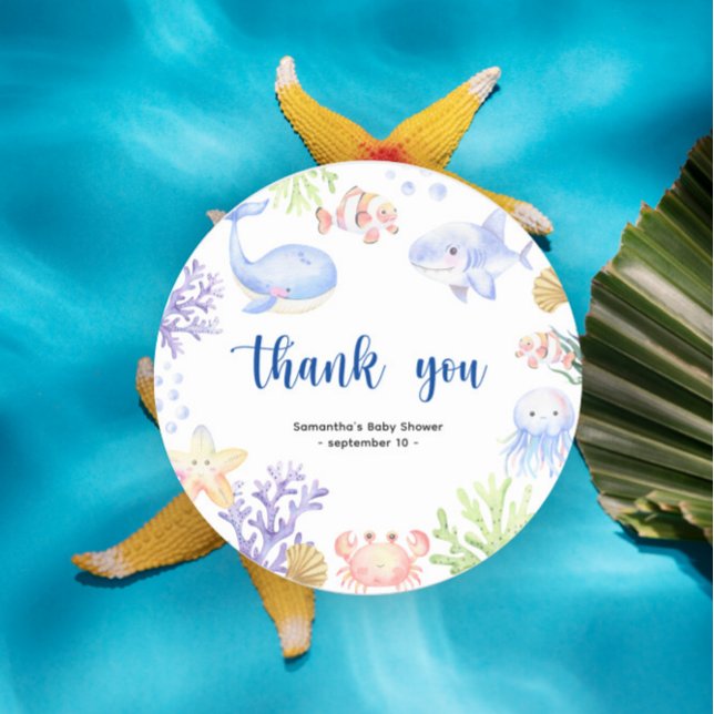 Aquarelltiere - Danke, Baby Dusche Runder Aufkleber (Von Creator hochgeladen)