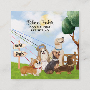 Aquarelltiere Sitzen, Hundwandern, Grooming Quadratische Visitenkarte