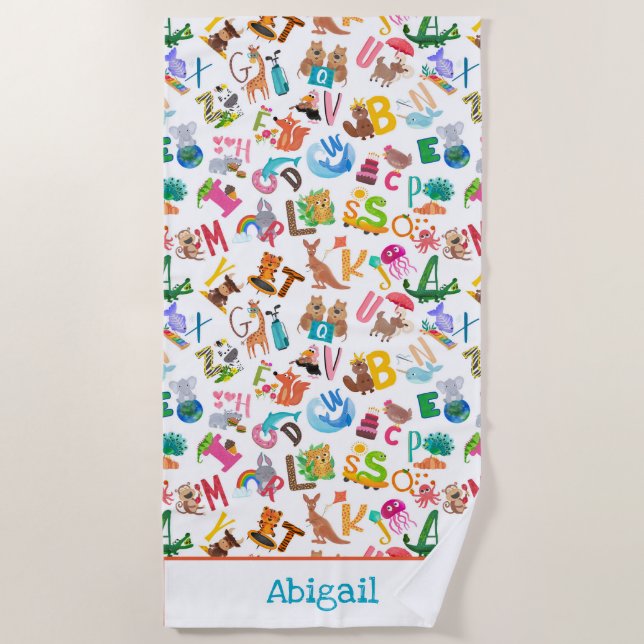 Aquarelltiere Tiere Adorable Kinder Strandtuch (Vorderseite)