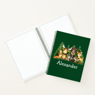 Aquarelltiere Tiere Bäume grün Zeichnend Notizbuch