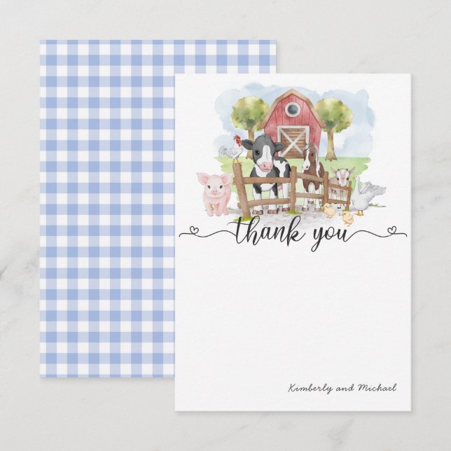 Aquarelltiere zum Geburtstag | Babydusche Dankeskarte (Vorne/Hinten)