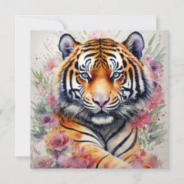 Aquarelltiger mit Blume Blumenbemalung Einladung