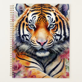 Aquarelltiger mit Blume Blumenbemalung Planer