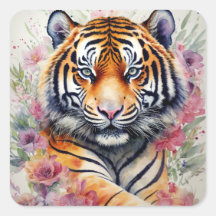 Aquarelltiger mit Blume Blumenbemalung