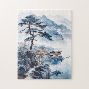 Aquarelltinte chinesischer Landschaft auf einem Se