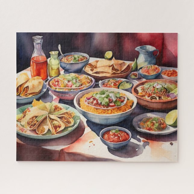 Aquarelltisch mit mexikanischer Küche (Horizontal)