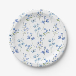 Aquarelltöne, blaue Wildblume Pappteller