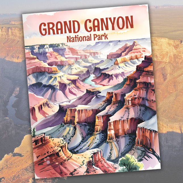 Aquarelltöne Entdeckungsreise zur Alp Piora und ih Postkarte (Watercolor Ink Sketch of Grand Canyon South Rim Postcard)