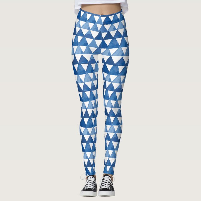 Aquarelltöne mit blauem Dreiecksmuster Leggings (Vorderseite)