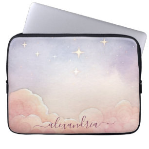 Aquarelltöne Rosa Himmel mit Namen Laptopschutzhülle