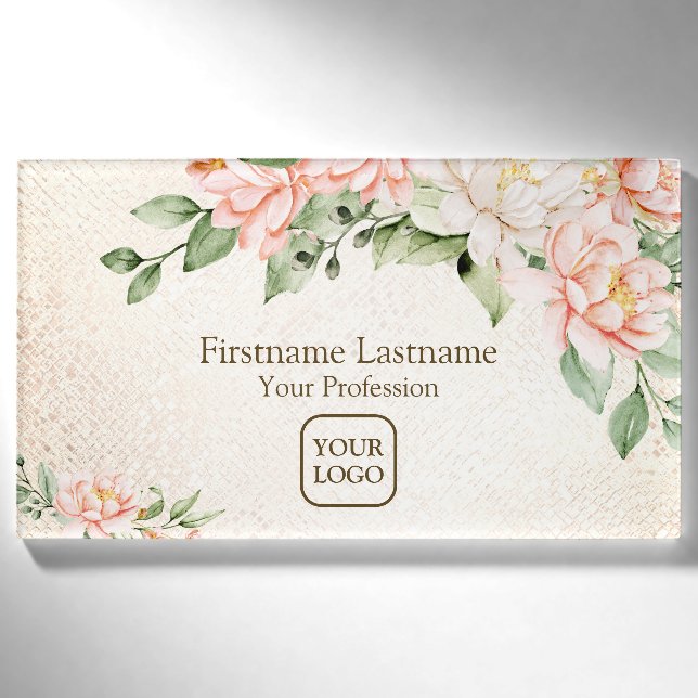 Aquarelltöne Weiße Blume Elegant Namenschild (Vorderseite)