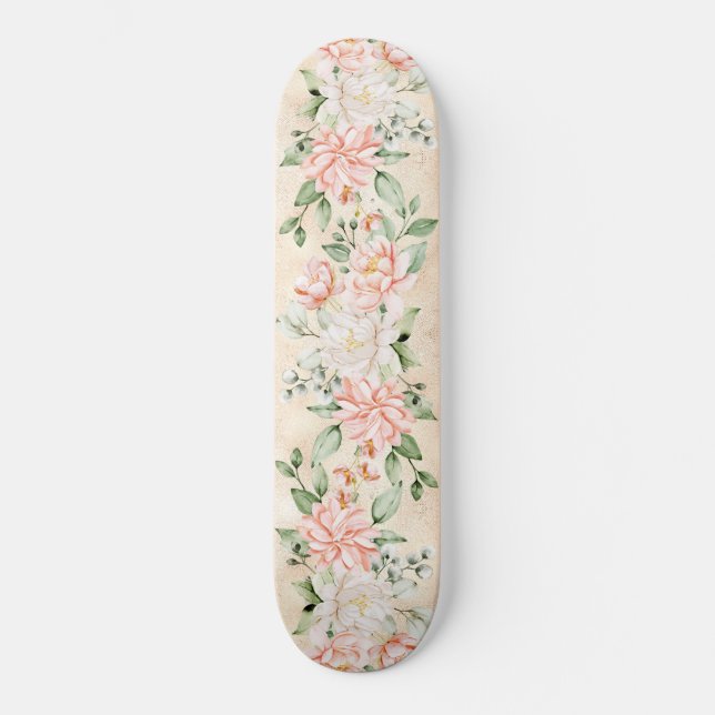 Aquarelltöne Weiße Blume Elegant Skateboard (Vorderseite)