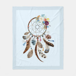 Aquarelltöner-Blume & Tribal-Federn Fleecedecke