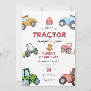 Aquarelltraktor 7. Geburtstag Einladung