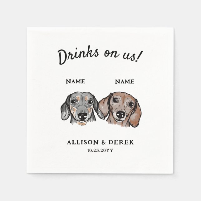 Aquarelltränke auf der Hochzeit von Hunden auf der Serviette (Vorderseite)