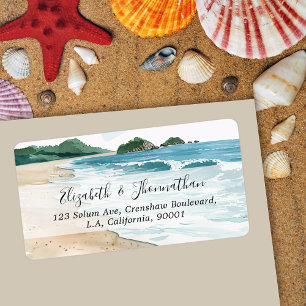 Aquarelltropische Strandufer-Schriftzug Name Adressaufkleber