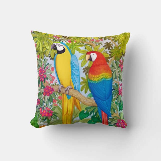 Aquarelltropischer Macaw plappert Kissen nach (Vorderseite)