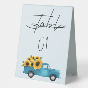 Aquarelltruck mit Sonnenblumen Babydusche Tischaufsteller