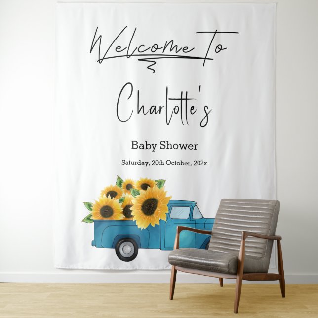 Aquarelltruck mit Sonnenblumen Babydusche Wandteppich (Beispiel)