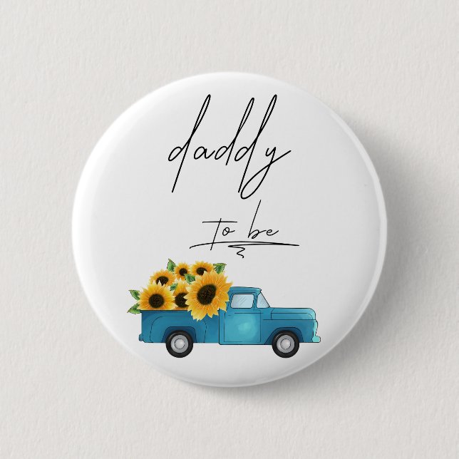 Aquarelltruck mit Sonnenblumen Papa Button (Vorderseite)
