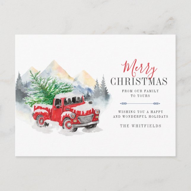 Aquarelltruck und Bäume Frohe Weihnachten (Vorderseite)