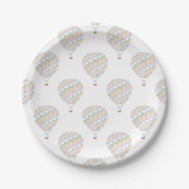 Aquarelltuch Heißluftballon Babydusche Pappteller (Vorderseite)