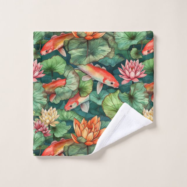 Aquarelltuch Koi & Water Lilies Wash Tuch (Waschlappen)