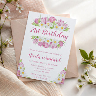 Aquarelltücher und Affodien gestalten Geburtstag Einladung