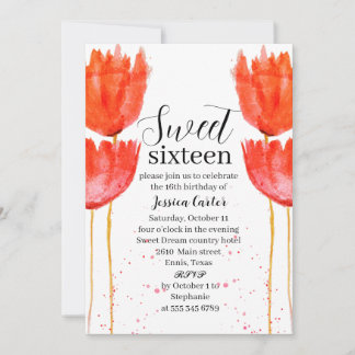 Aquarelltulips Orange Tulpen Blütensüß 16 Sechzehn Einladung