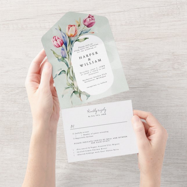 Aquarelltulis uAwg Hochzeit All In One Einladung (Abreißen)