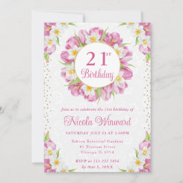 Aquarelltulpen und Affodien Geburtstag Einladung