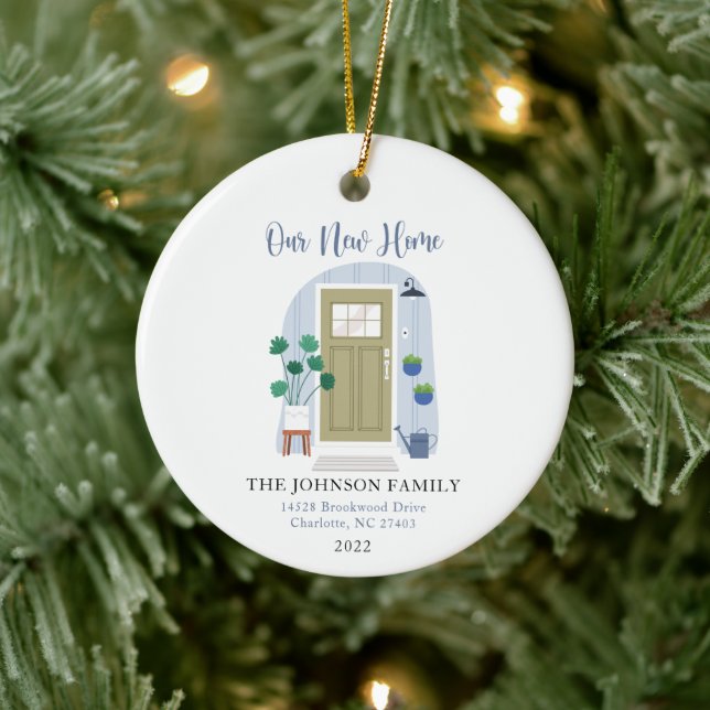 Aquarelltür Erste Weihnachtsfeier Neue Zuhause Keramik Ornament (Baum)