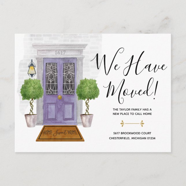 Aquarelltür Wir haben neue Adresse Postkarte versc (Vorderseite)