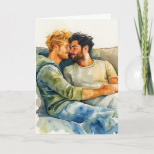 Aquarellumarmung auf blauer Couch Karte
