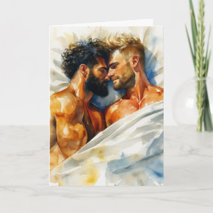 Aquarellumarmung auf sonnenbeschienenem Bett Karte