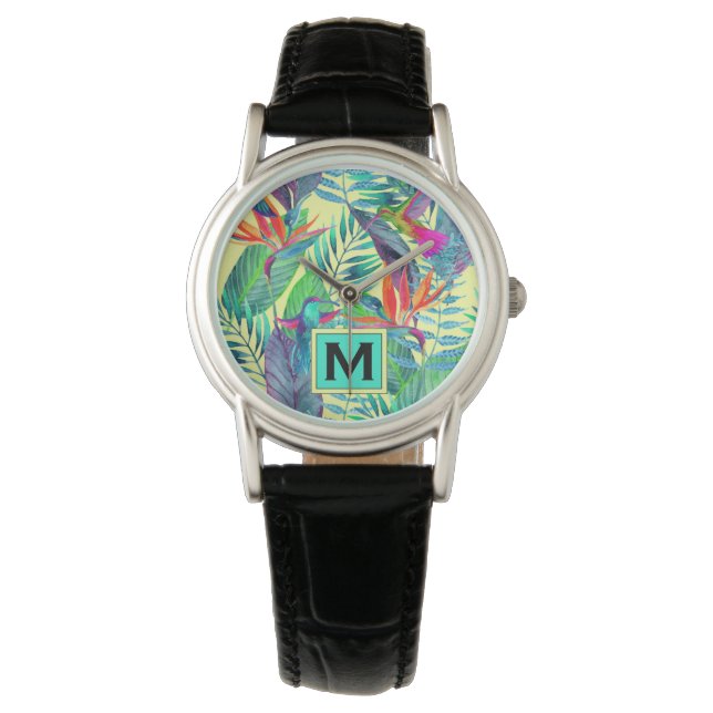 Aquarellvögel | Anfänglich hinzufügen Armbanduhr (Vorderseite)