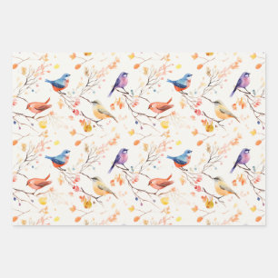 Aquarellvögel auf Branchenzweigen Geschenkpapier Set