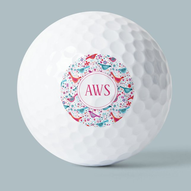 Aquarellvögel-Bright-Monogramm Golfball (Von Creator hochgeladen)