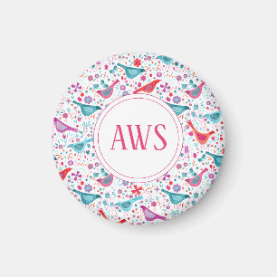 Aquarellvögel-Bright-Monogramm Magnet