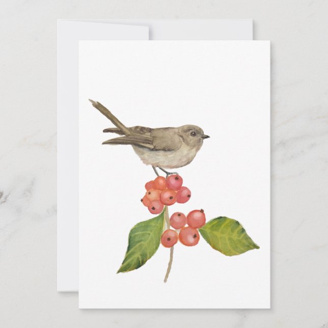 Aquarellvögel "Sylvia curruca" Feiertagskarte (Vorderseite)