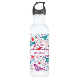 Aquarellvögel und Blume Individuelle Name Edelstahlflasche