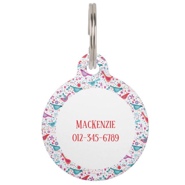 Aquarellvögel und Blume Individuelle Name Haustiermarke (Rückseite)