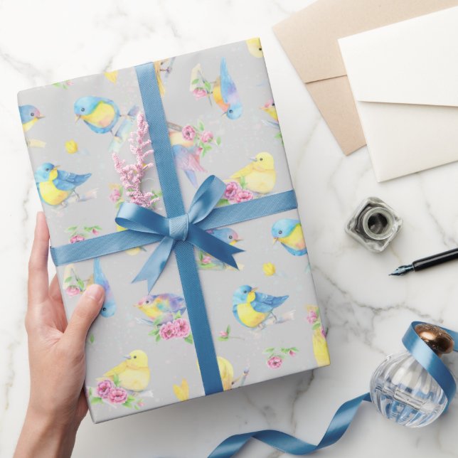 Aquarellvögel und Blume Nahtloses Muster Geschenkpapier (Schenken)