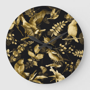 Aquarellvögel: Vintage-Blumendesign. Große Wanduhr