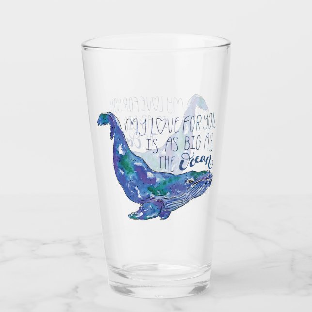 Aquarellwal - Liebe so groß wie der Ozean Glas (Vorderseite)